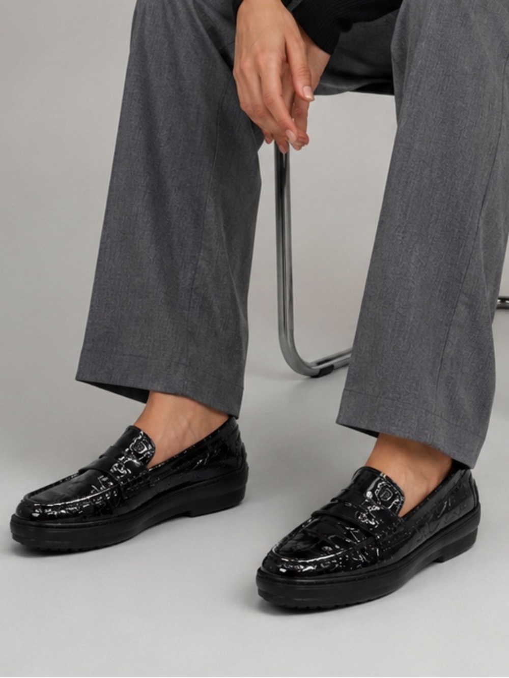 Tod’s Black Patent Leather Penny Loafers Platform Slip-On Shoes Women’s SZ 8.5